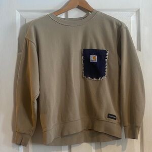 Carhartt / Calvin Klein Beige Crewneck Sweatshirt with Navy Patch Pocket size xs